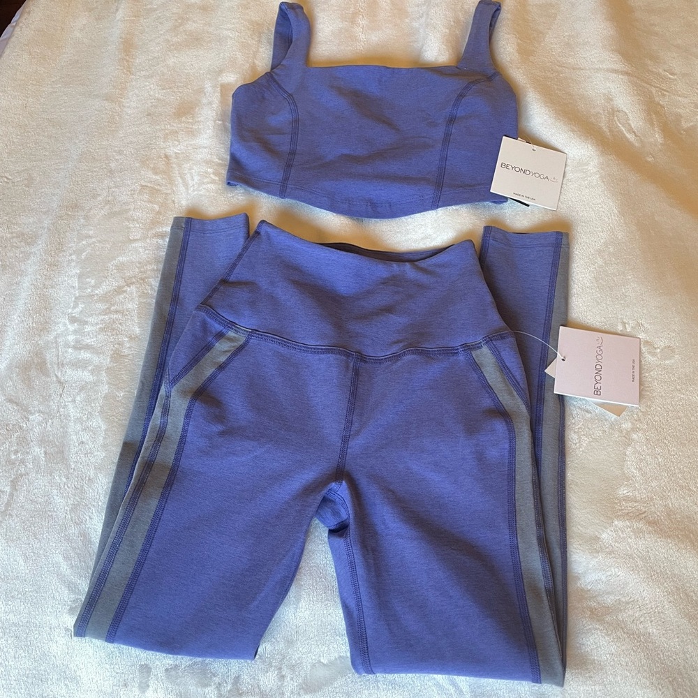 NWT Beyond Yoga Spacedye High Cropped Tank & Leggings Set in Indigo Heath Sz S